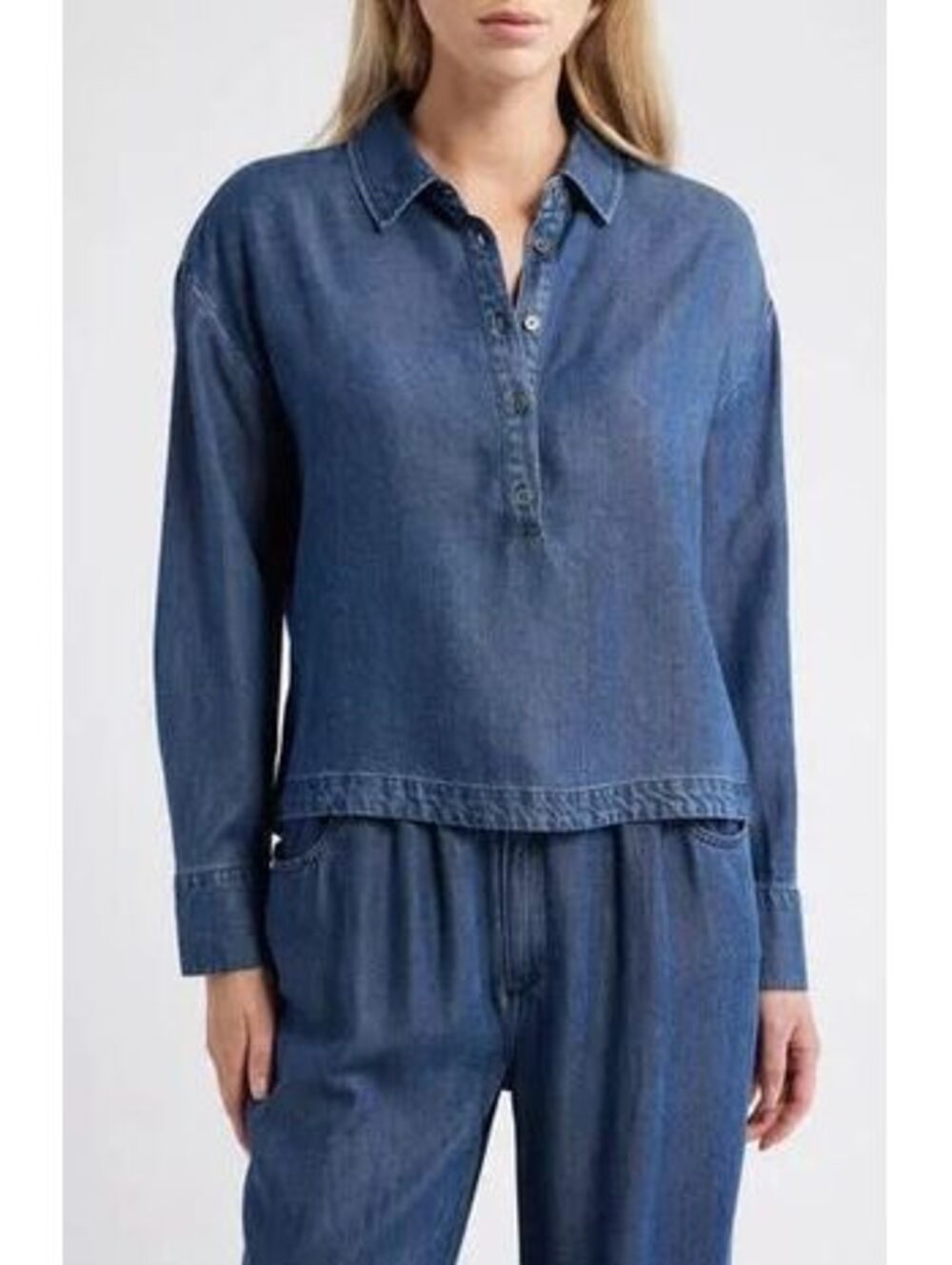 Anthropologie Cloth & Stone Denim Chambray Pullover Shirt Popover Style Small